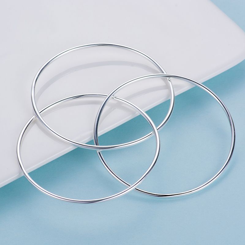 raeke瑞珂 足银手镯三环波西米亚多环银饰品s99足银女款细圈圈环圆条