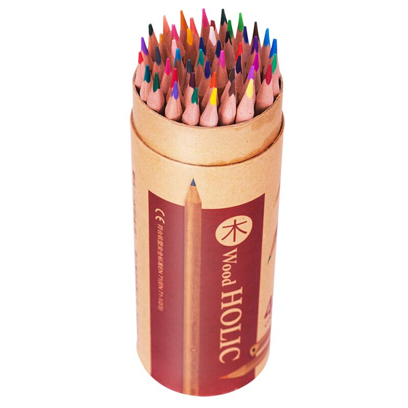 得力(deli)48色原木油性彩色铅笔 秘密花园填色彩铅 三角笔杆 桶装