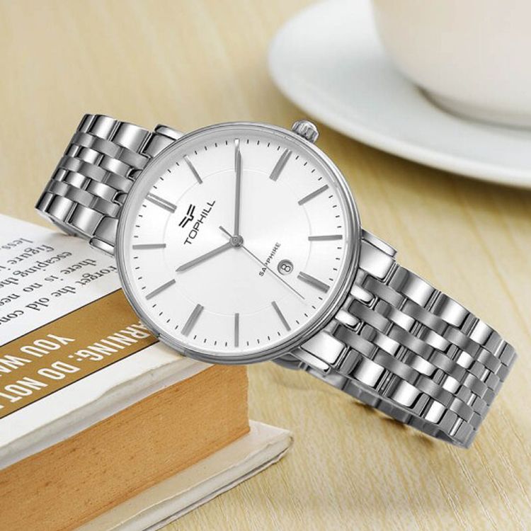 陀翡利迩tophill 拓非手表 男瑞士品牌钢带超薄日历防水男士休闲商务