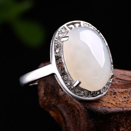 东方翡翠 复古经典款 925银镶优雅和田玉戒指女(附鉴定证书)加【精美