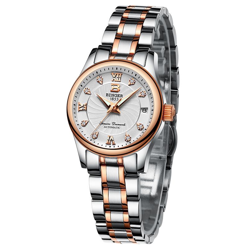 宾格(binger)女表全自动机械表女士手表镶钻夜光防水腕表