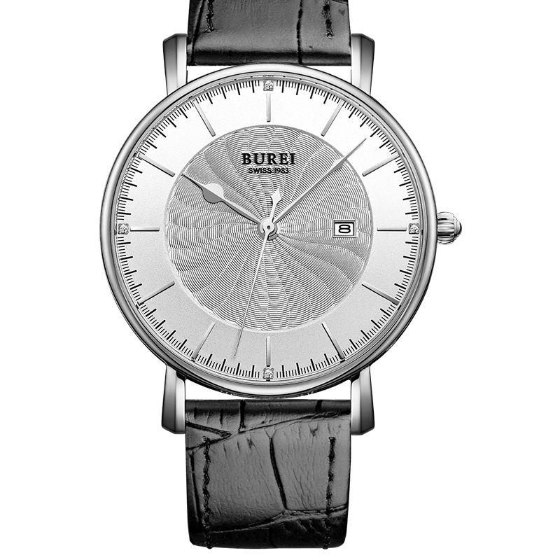 宝梭(burei)手表男士石英表皮带薄大表盘时尚防水手表