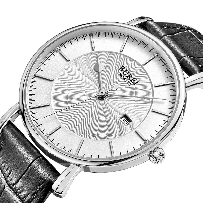 宝梭(burei)手表男士石英表皮带薄大表盘时尚防水手表