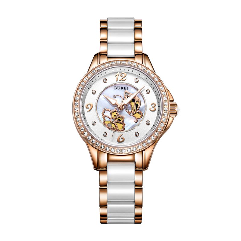 宝梭(burei)手表 女时尚潮流防水陶瓷石英女士蕾丝镂空女式表