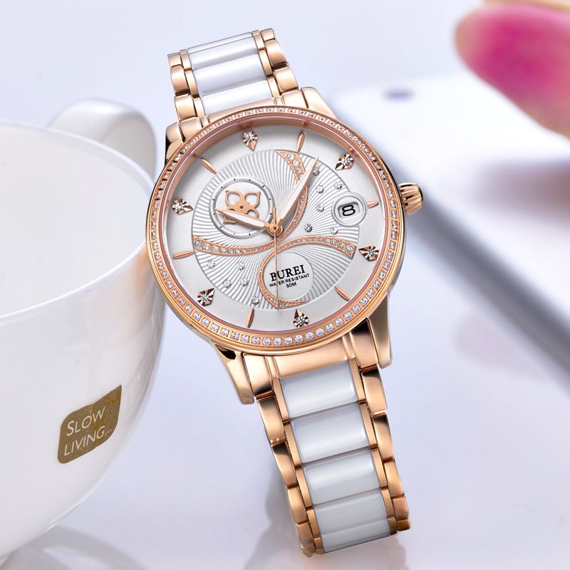 宝梭(burei)女士手表 全自动机械情侣表陶瓷表时尚防水女表