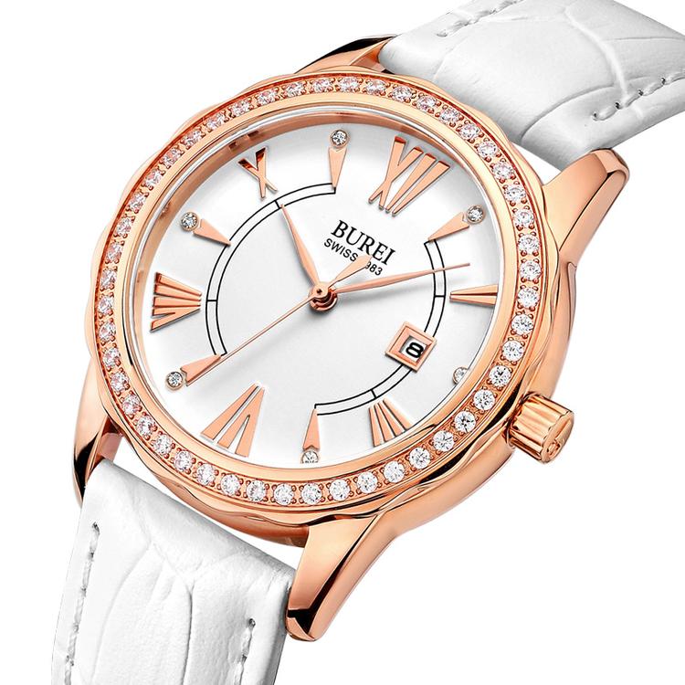 宝梭(burei)手表女士石英表皮带镶钻腕表潮流学生防水时尚优雅休闲女