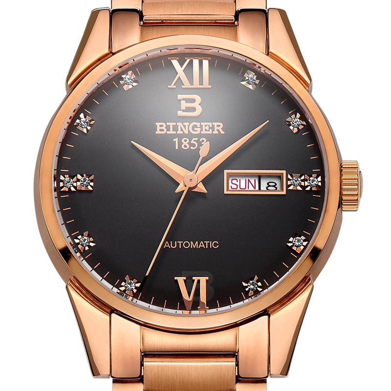 宾格(binger)男表手表男士手表全自动机械表男表双日历水钻背透镂空