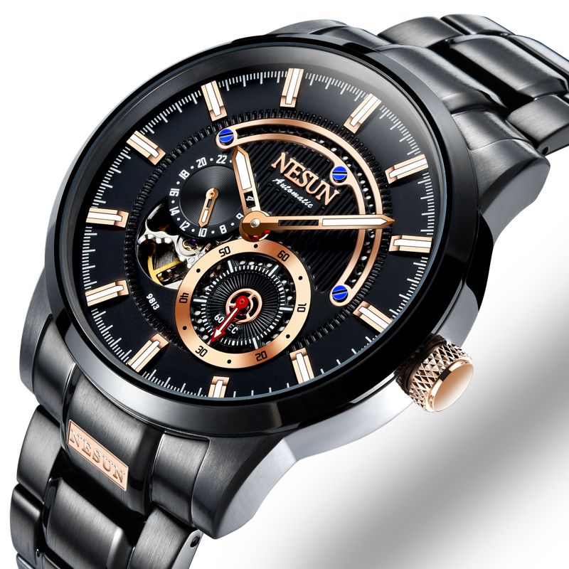 尼尚(nesun)手表 男士机械表 镂空多功能腕表 夜光防水全自动男表