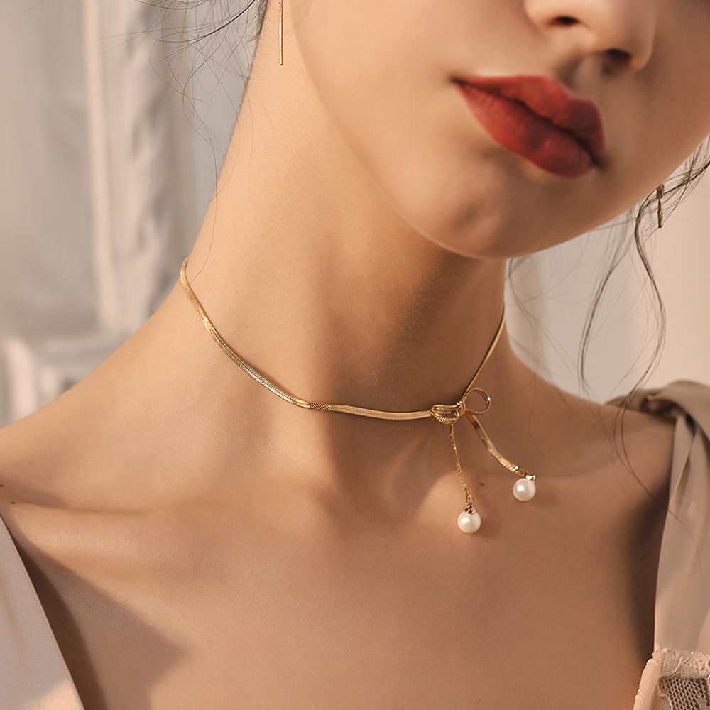 静风格 翩翩少女优雅蝴蝶结元素choker颈链女 项圈时尚