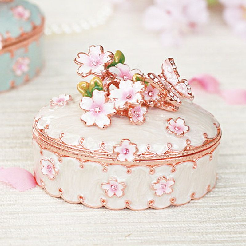 piearth 椭圆形樱花鎏金首饰盒饰品收纳摆件