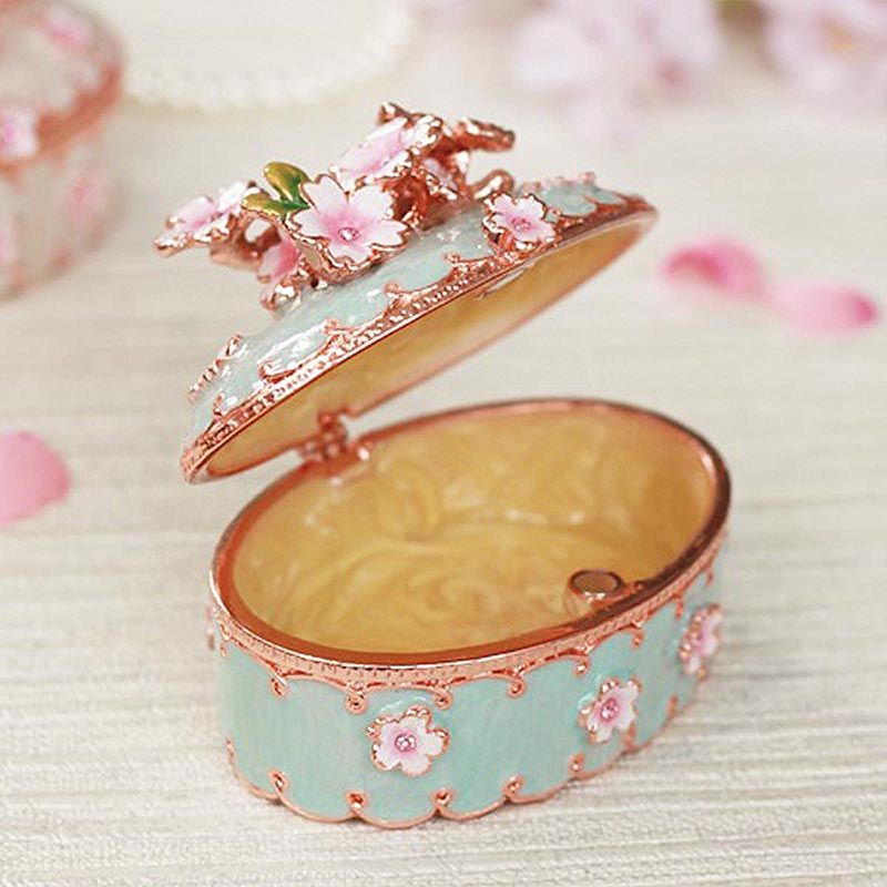 piearth 椭圆形樱花鎏金首饰盒饰品收纳摆件