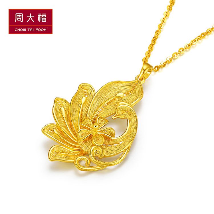周大福 孔雀足金黄金吊坠 约10.93g f209383