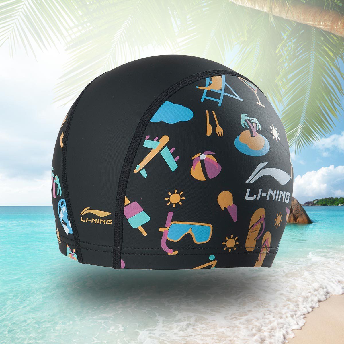 泳帽 李宁青少年系列pu印花帽游泳帽