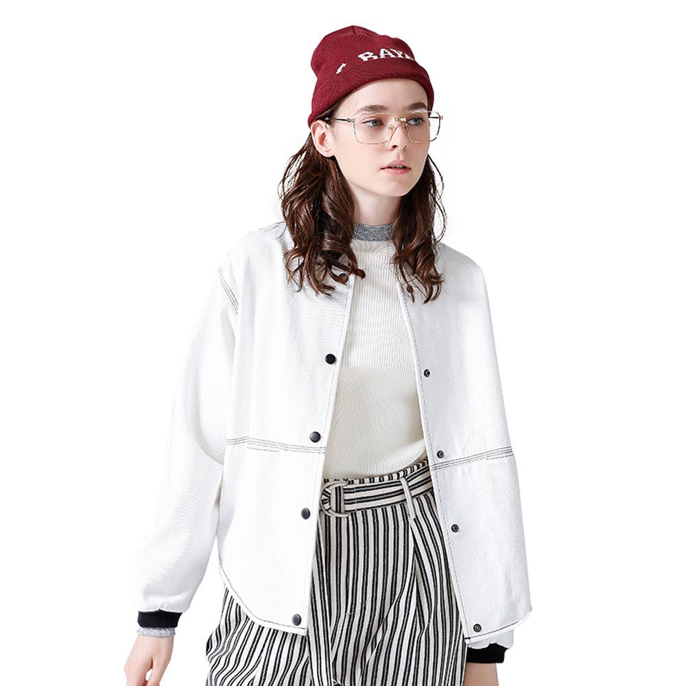 初语 女装2018春装新款白色休闲棒球服薄款短外套宽松短款外套