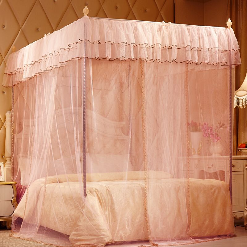 九洲鹿 家纺 1.5米床三开门宫廷蚊帐方顶不锈钢支架落地式