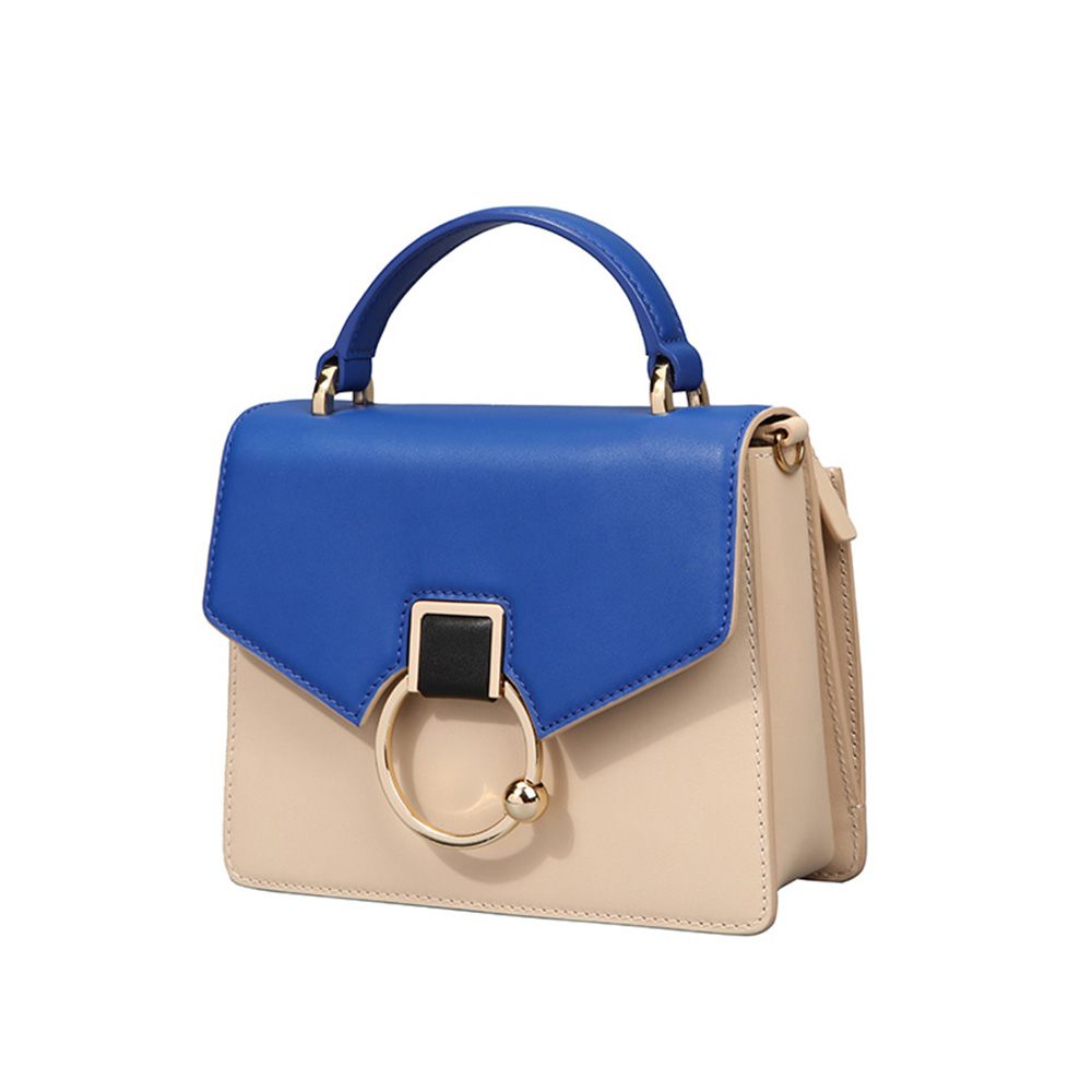 dissona 迪桑娜女包新款真皮小方包头层牛皮手提单肩包斜挎撞色小包包