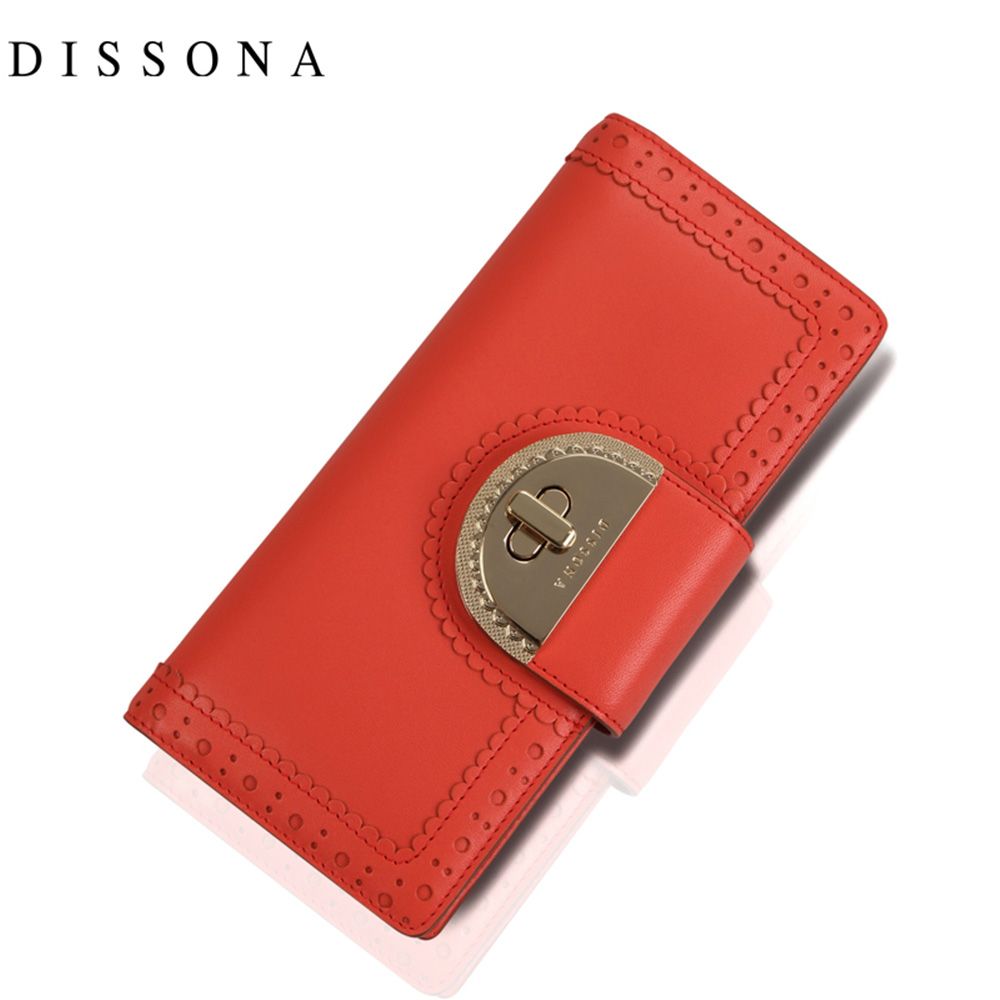 dissona 迪桑娜钱包女长款真皮搭扣零钱包时尚头层牛皮钱夹多卡位手拿