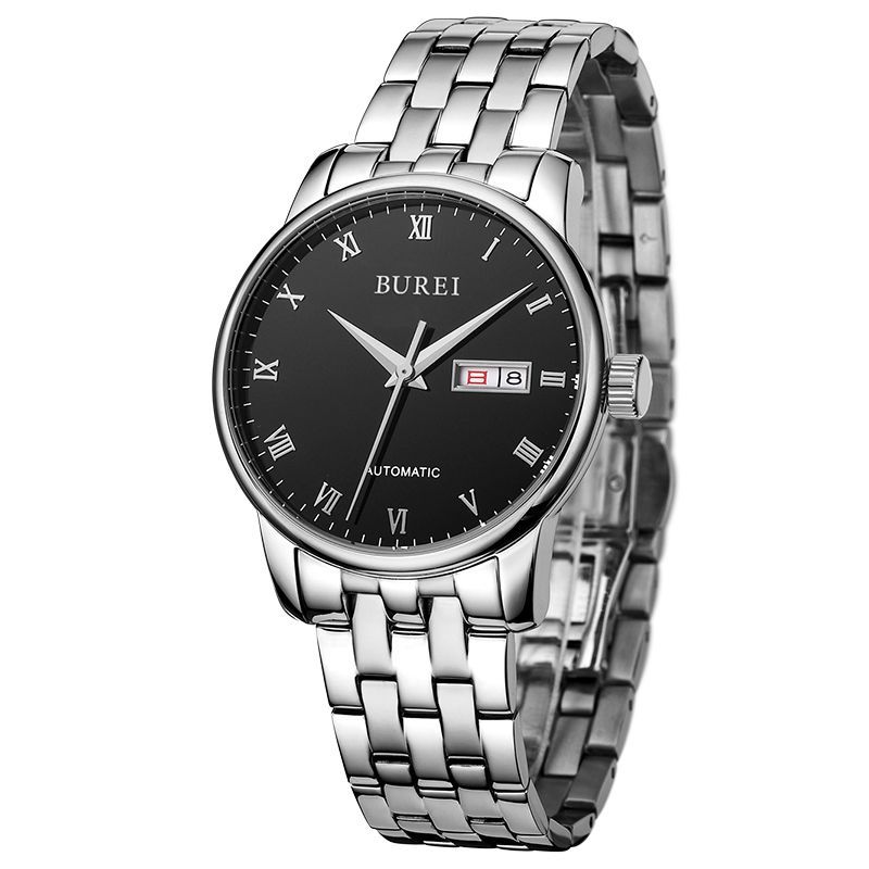 宝梭(burei)手表 男士机械表全自动钢带防水商务皮带腕表