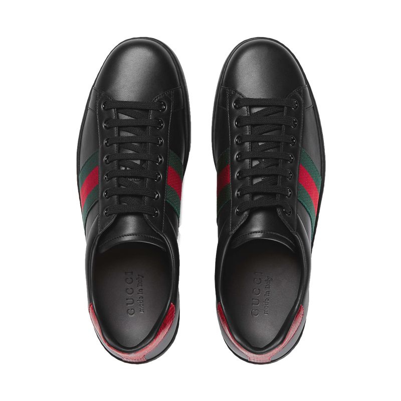 gucci ace系列水蛇皮细节条纹织带牛皮男士休闲运动鞋#386750 a38d0