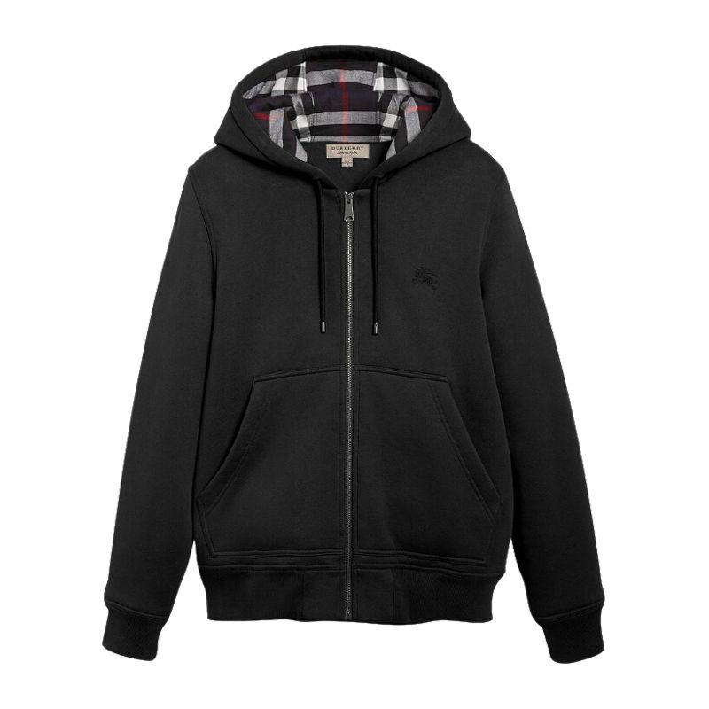 BURBERRY 黑色混纺格纹装饰平织连帽男士上衣#4061799 联正国际