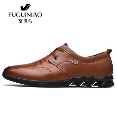富贵鸟 男鞋秋季头层牛皮软底皮鞋圆头软面皮休闲皮鞋 a892168