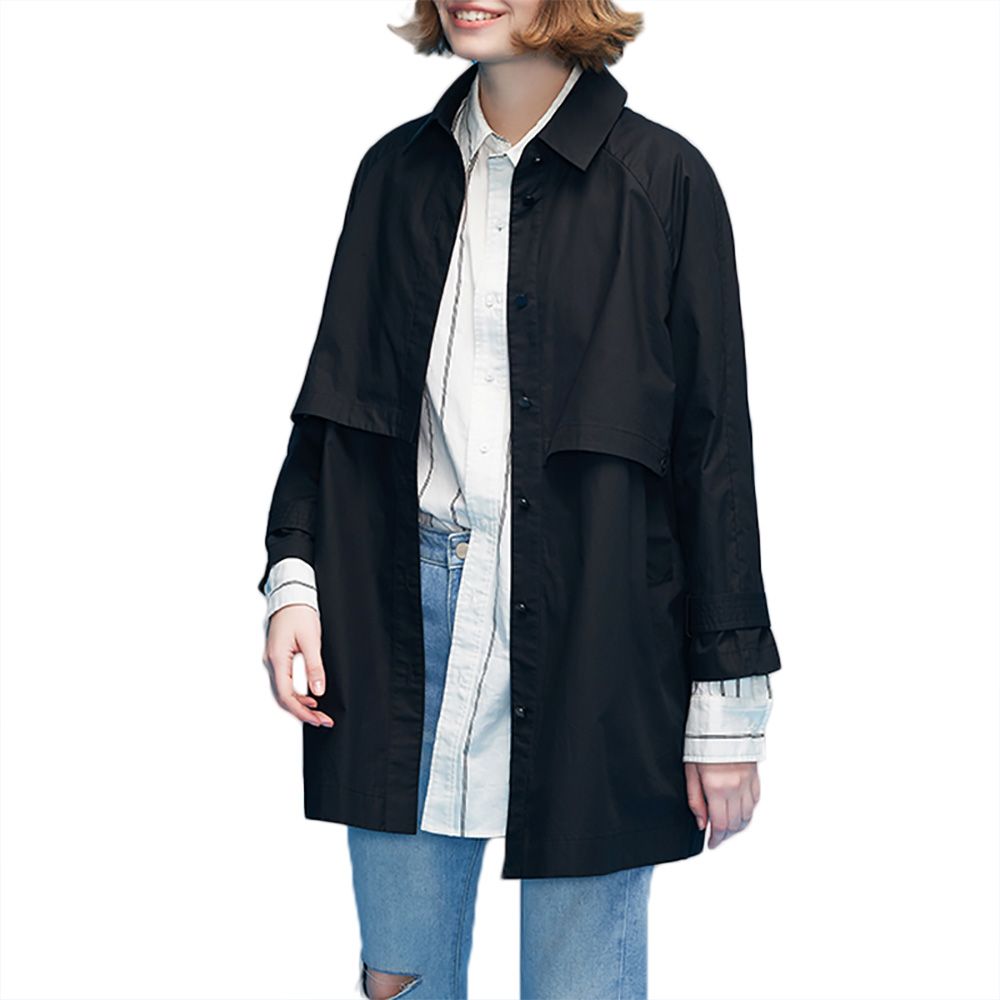 初语2018秋装新款chic外套女大衣薄款宽松黑色通勤中长款风衣棉