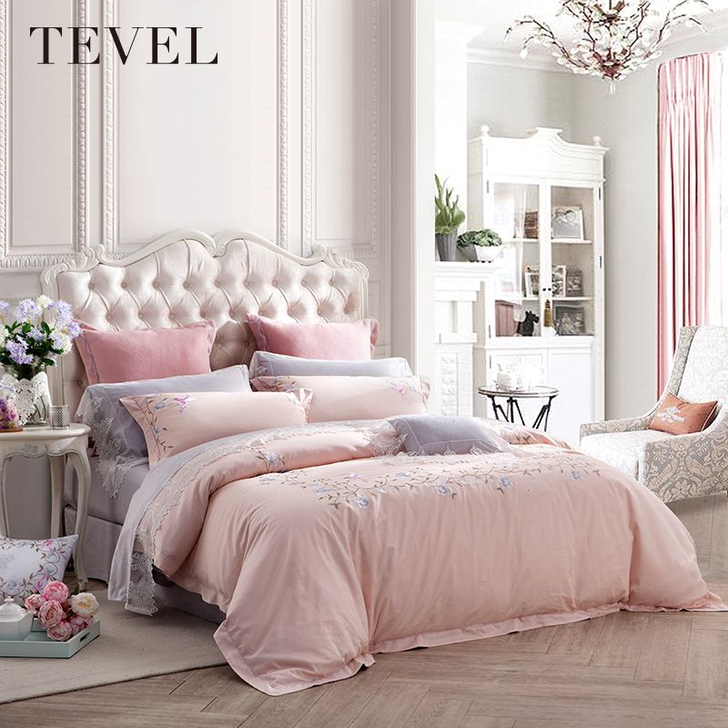 tevel/堂皇家纺 全棉粉色少女床品四件套 花之蔓 1.5m 1.8m 2m床适用