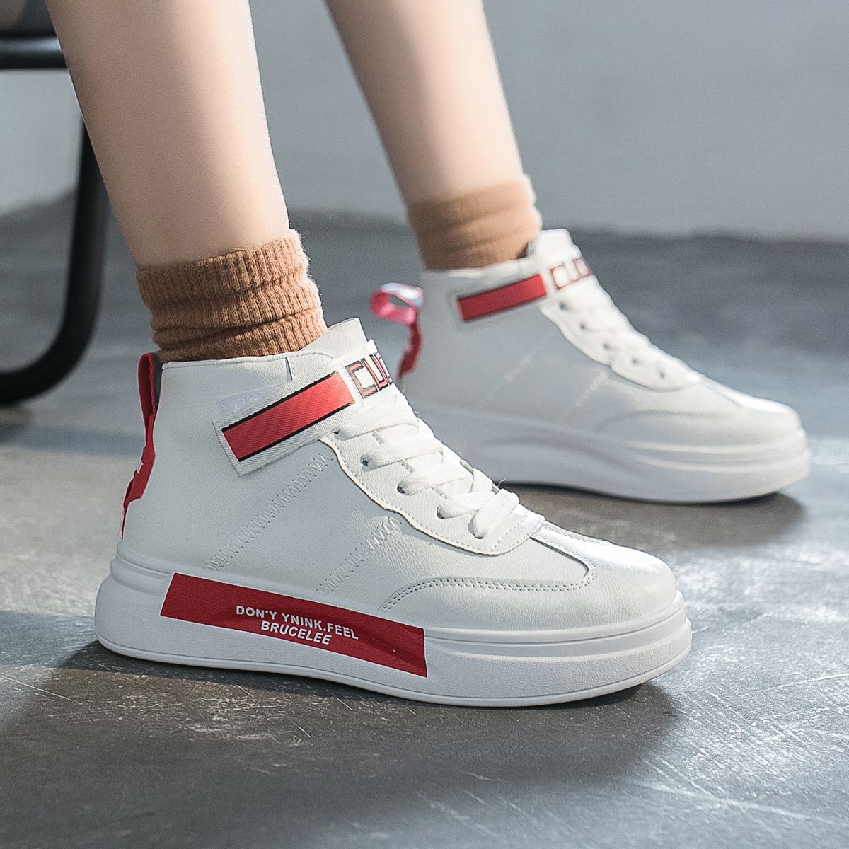 makino/犸凯奴 秋季新款高帮网红小白鞋运动鞋女款运动休闲鞋百搭女鞋