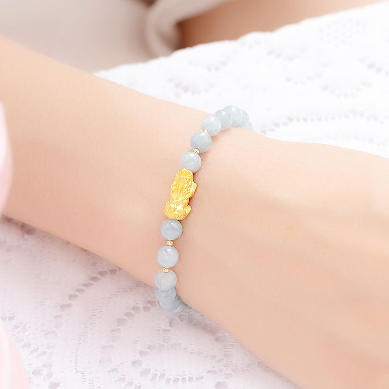 中国黄金 女士款本命年足金转运珠海蓝宝路路通手串18k金珠3d硬金 约