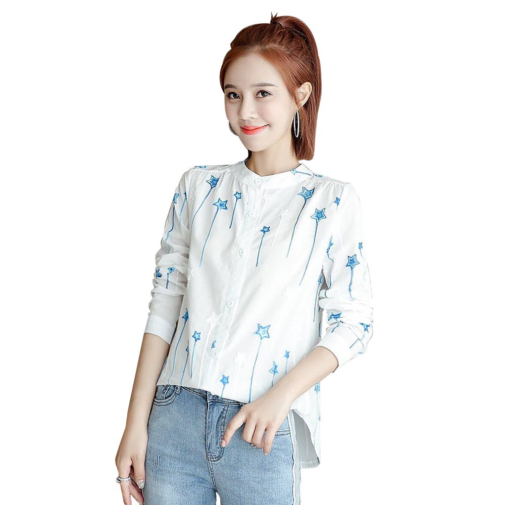 乔伊思 春平领七分袖纯棉衬衫开衫宽松显瘦绣花女装通勤百搭女装 j
