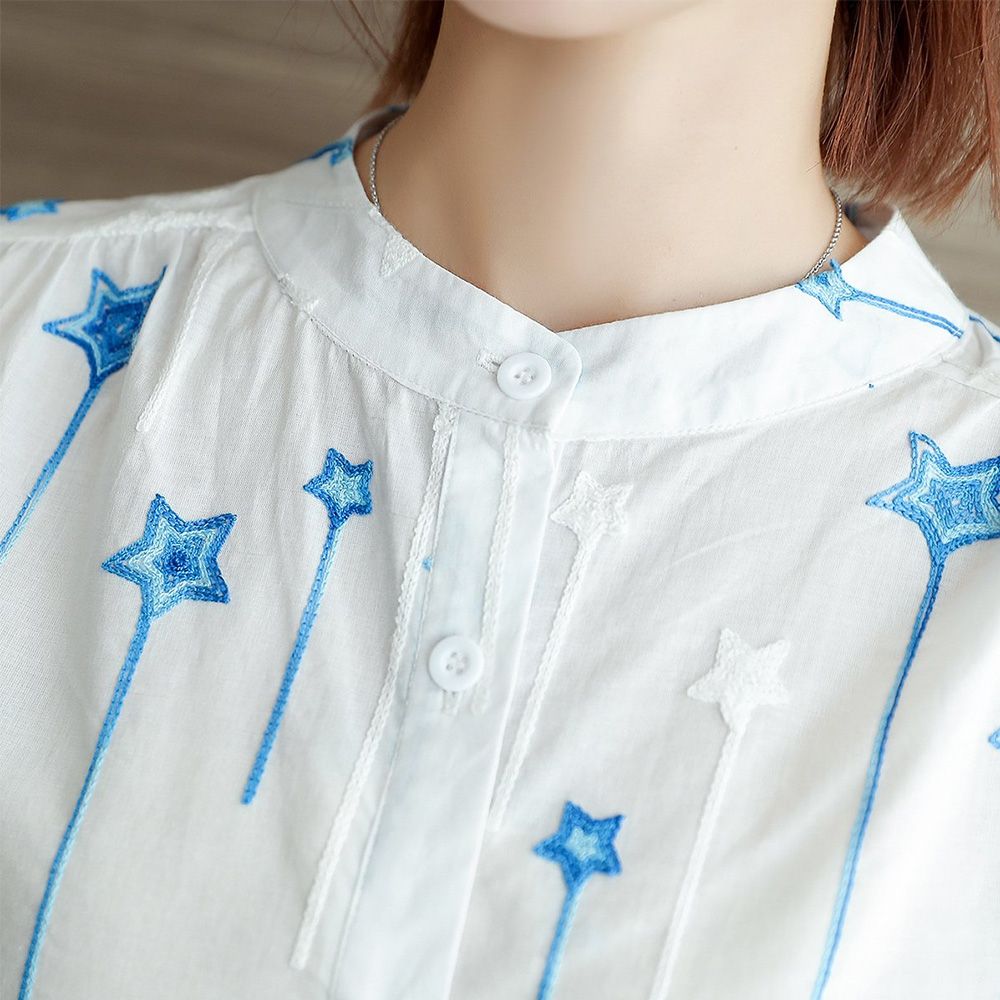 乔伊思 春平领七分袖纯棉衬衫开衫宽松显瘦绣花女装通勤百搭女装 j