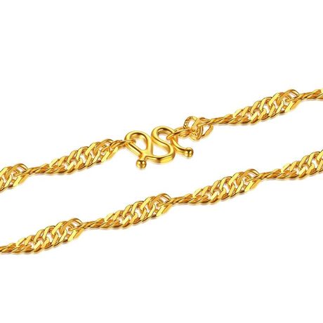 中国黄金 时尚水波纹黄金项链女士款999足金百搭水波链吊坠配链节日