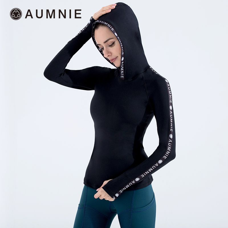 aumnie 澳弥尼丨女士新款运动服健身跑步瑜伽服连帽logo塑身上衣