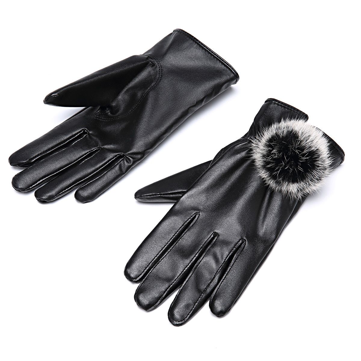 女式手套 【可触屏】 女士冬季潮流时尚毛球女款皮手套女士手套