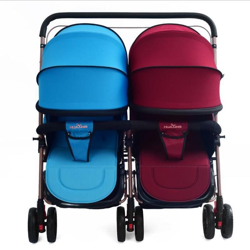 华婴 双胞胎手推车 双人婴儿车可坐可躺折叠换向双人儿童车配蚊帐 棉垫