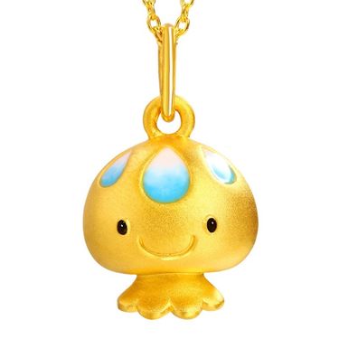 翠绿 黄金吊坠 足金999珐琅彩萌萌小章鱼黄金吊坠b08000040048