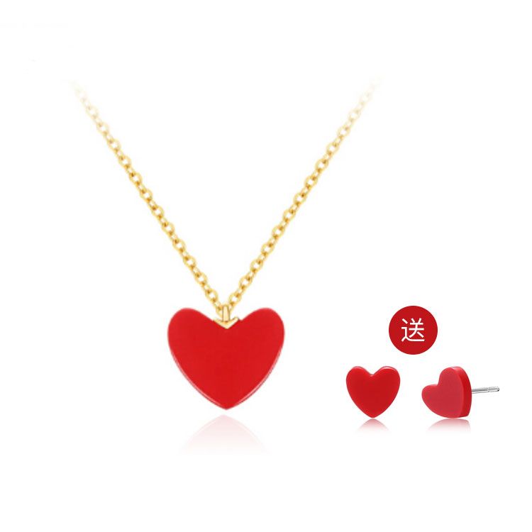 金六福尚美 【送同款耳钉】18K金小红心项链彩金网红锁骨链吊坠爱心形抖音同款礼盒装CHR00082