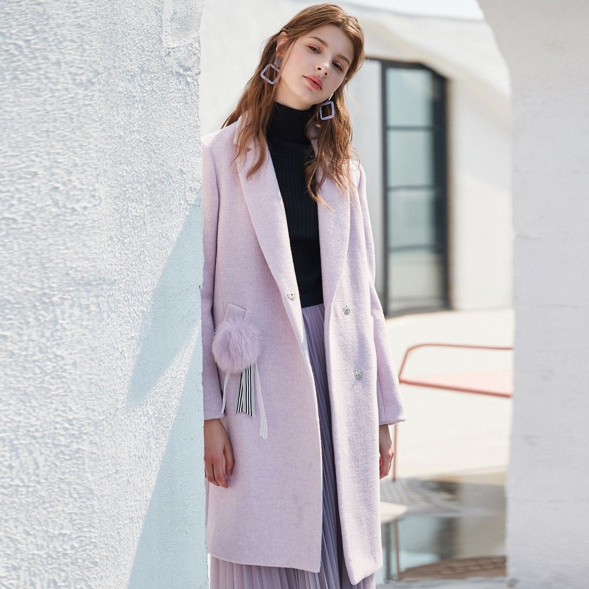 秋水伊人 chic西装领直筒毛呢大衣外套女