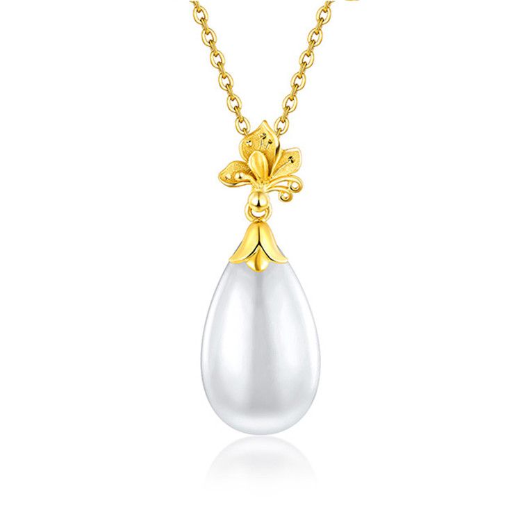 佐喜佑福 百合花黄金和田玉吊坠女金镶玉吊坠 gma1n70134