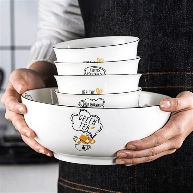 沐益生 4个装创意餐具陶瓷碗 陶瓷日用碗餐具4.5寸家用饭碗反口碗日式  