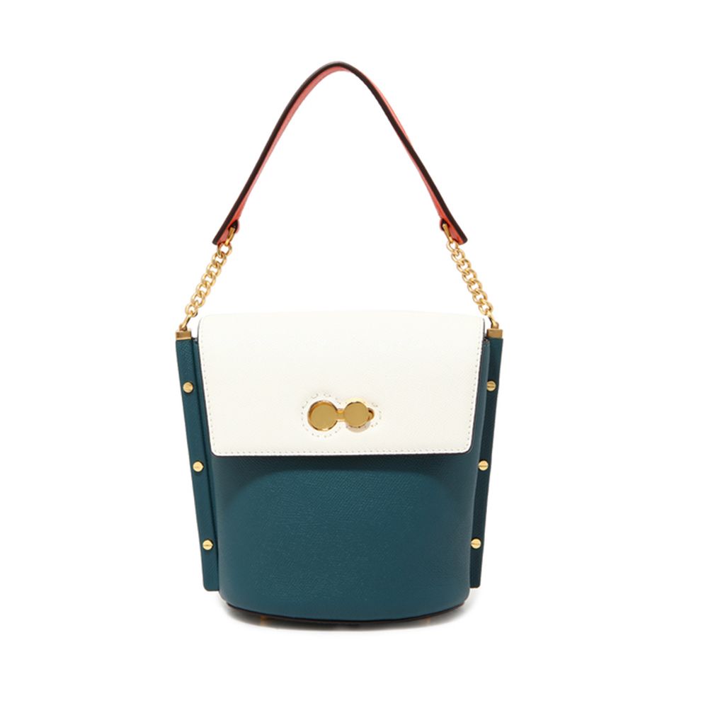 dissona 迪桑娜水桶包撞色包包复古铆钉手提包女小包新款秋时尚斜挎包