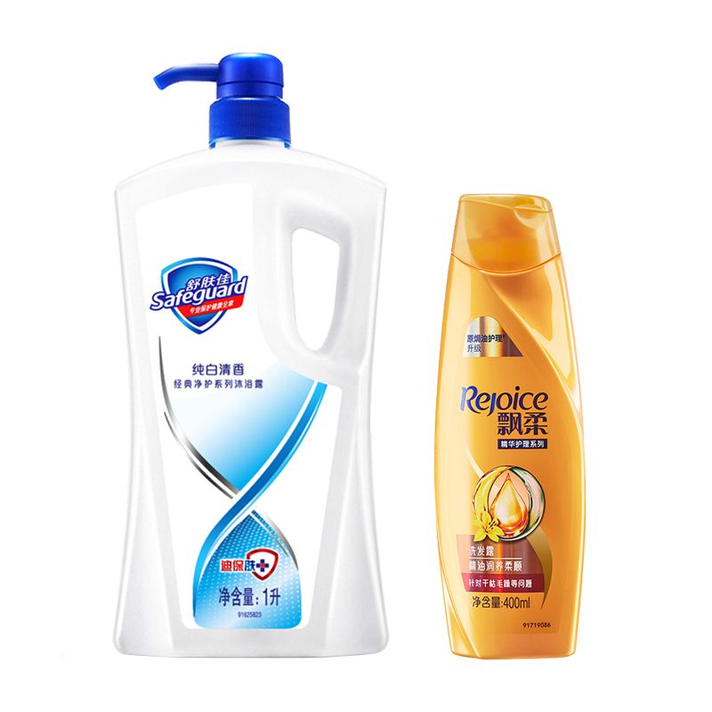 舒肤佳 纯白清香型沐浴露1L＋飘柔精油润养柔顺洗发露400ml（新旧包装随机发货）