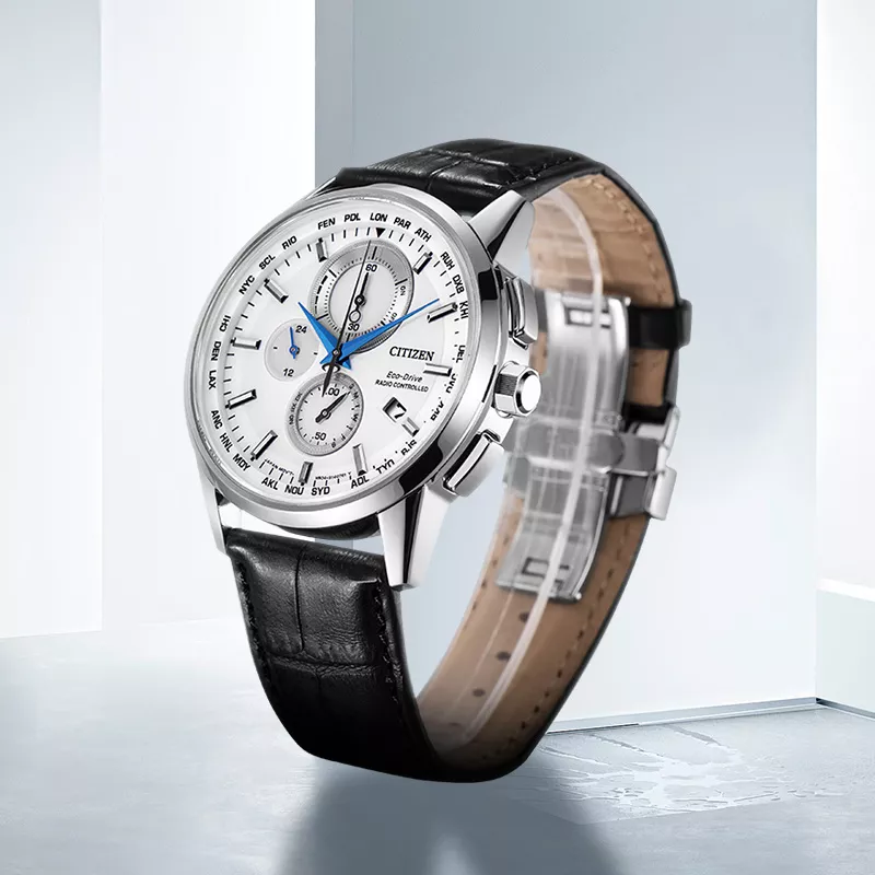 西铁城CITIZEN 光动能手表白盘皮带三眼防水男表 AT8110-11A