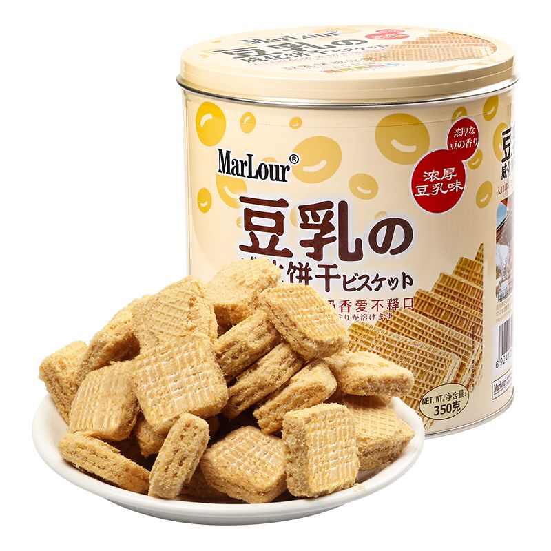 居水堂 Marlour 万宝路/真丝 日式风味豆乳威化饼干桶装 350g/桶 办公休闲零食茶点心