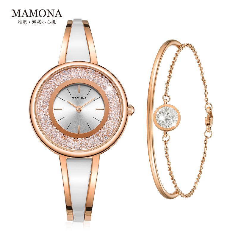 米纳 手表女正品ins风新款简约时尚潮流防水腕表镶钻手链陶瓷女表3889