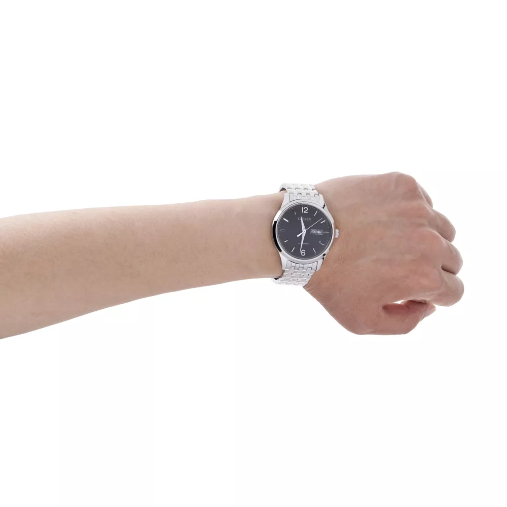 西铁城CITIZEN 自动机械表精钢防水黑盘钢带男表NH7500-53E