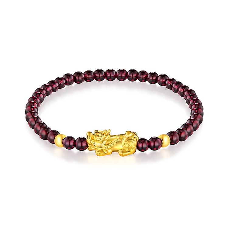 古钻 GZUAN珠宝 黄金足金3D硬金石榴石貔貅女士手链转运珠 JDSH0015