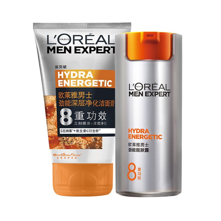 欧莱雅 男士劲能醒肤露8重功效50ml+劲能深层净化洁面膏100ml两件套（新旧包装随机发）