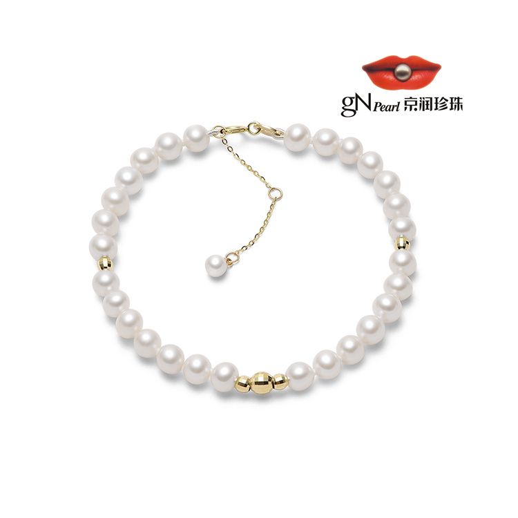 gN pearl/京润珍珠 尚美 18K金淡水珍珠手链4-5mm 白色圆形