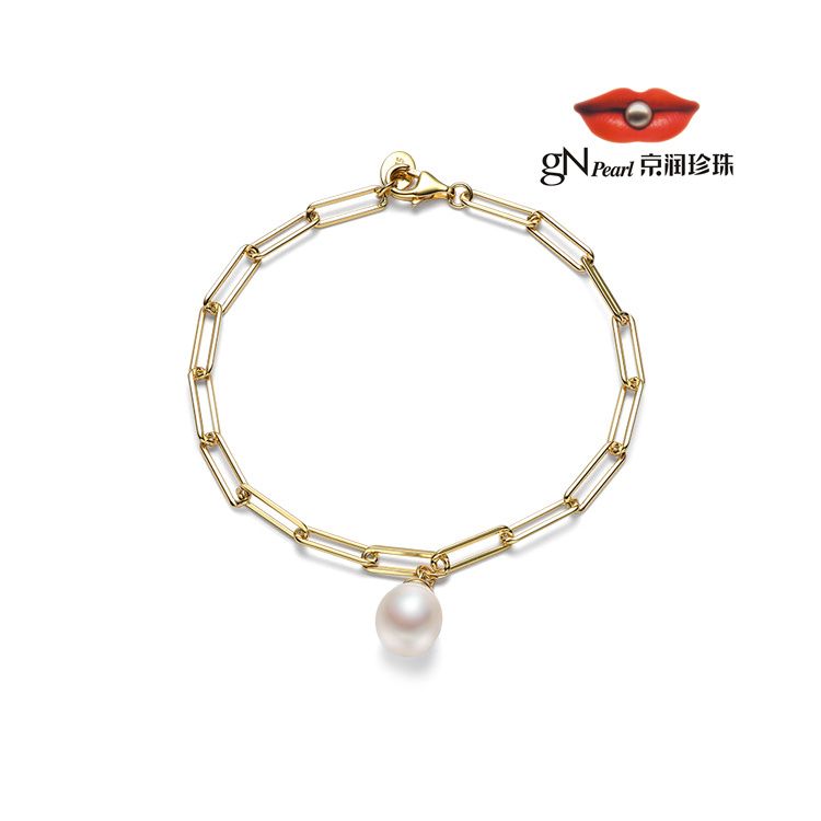 gN pearl/京润珍珠 留白 银S925淡水珍珠手链 8-9mm 白色水滴形